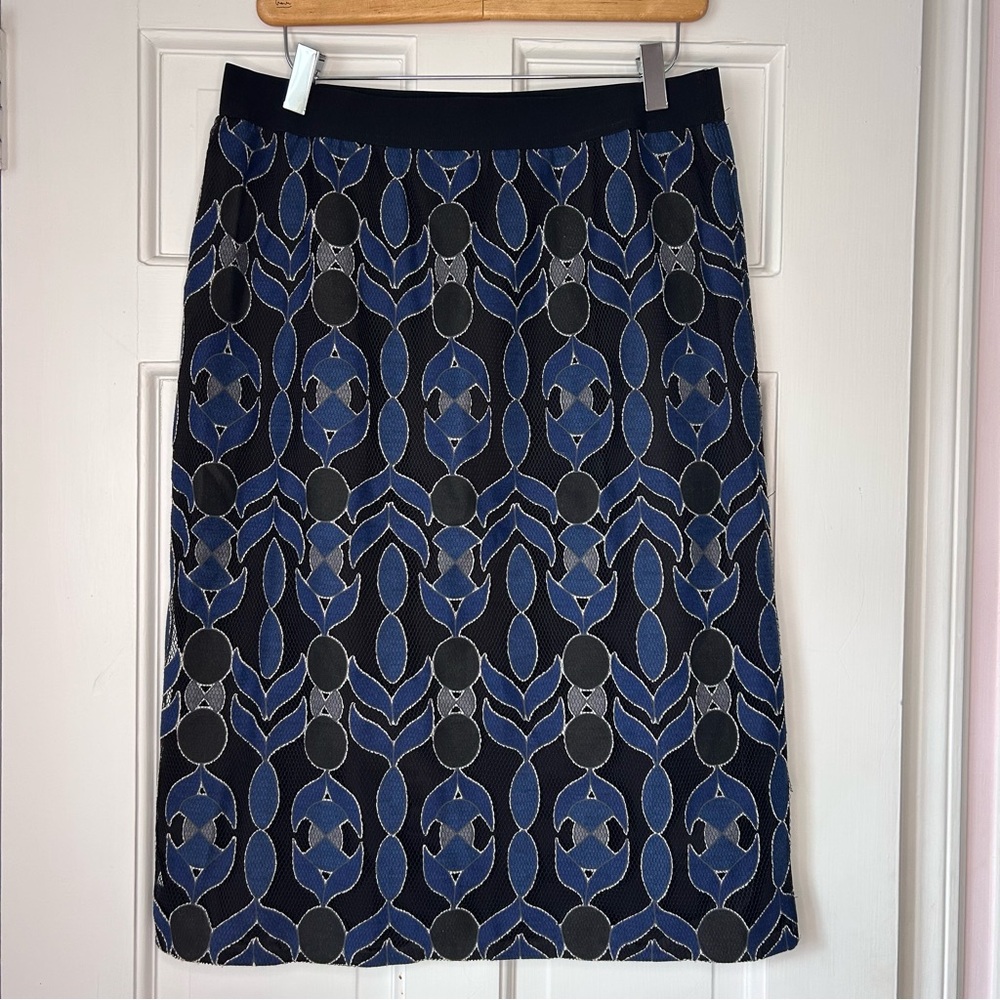 Tory Burch Blue and Black Geometric Straight Pencil Skirt Size 10